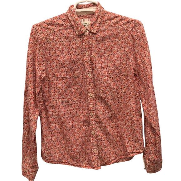 Holding Horses Womens Button Up Shirt Size 4 Floral Anthropologie Pink Western - Picture 2 of 7